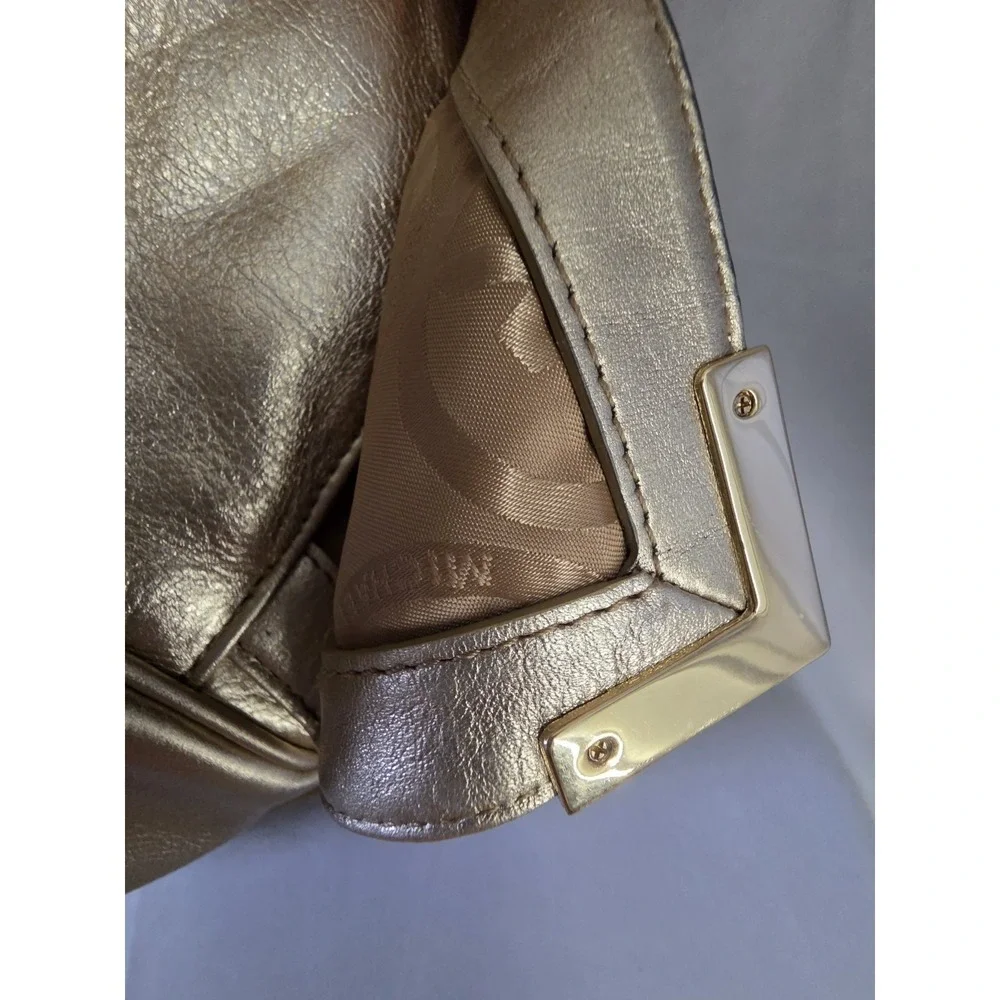Michael Kors Beverly Metallic Gold Leather Shoulder Satchel Handbag Large